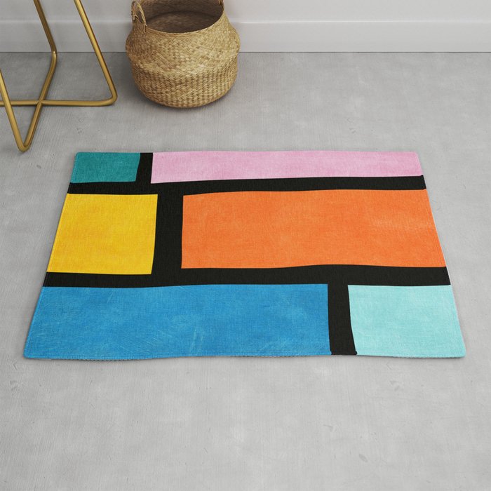 Colorful Black Background Stained Glass Art Rug