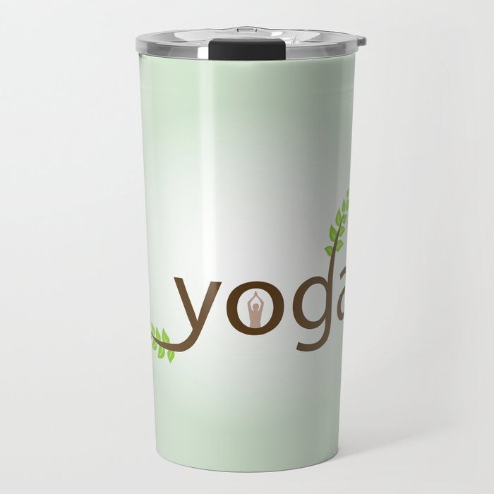 Yoga asana and green leaves typography Travel Mug