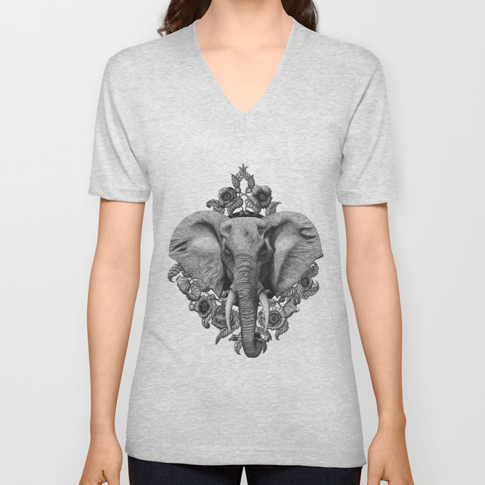 Elephant & Poppies  V Neck T Shirt