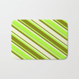 [ Thumbnail: Beige, Light Green & Green Colored Striped/Lined Pattern Bath Mat ]