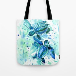 Turquoise Blue Sea Turtles in Ocean Tote Bag