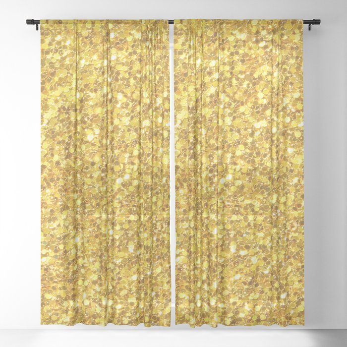 Yellow Gold Glitter Print Sheer Curtain By Artonwear Society6