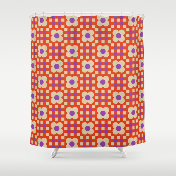 Floral gingham checker pattern # purple orange Shower Curtain