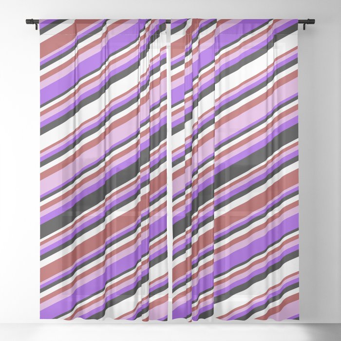 Colorful Brown, Plum, Purple, Black, and White Colored Pattern of Stripes Sheer Curtain