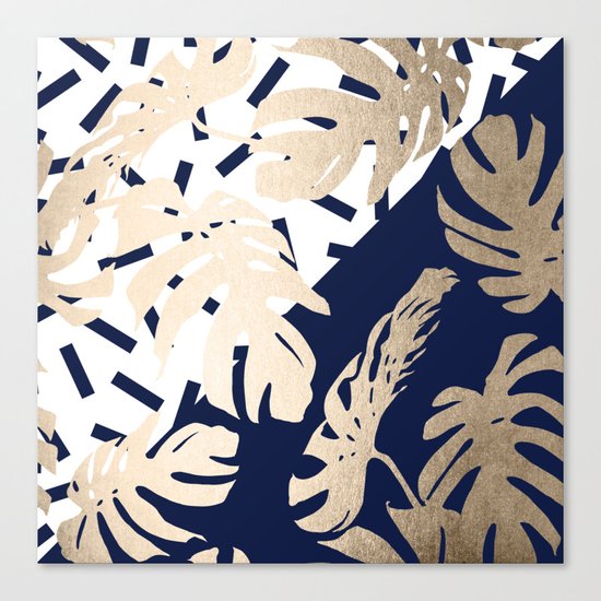 Simply Tropical Nautical Navy Memphis Palm Leaves Canvas Print