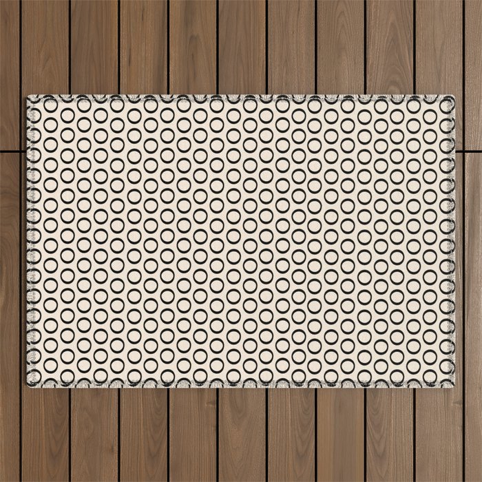 Inky Dots Minimalist Pattern in Black and Almond Cream Outdoor Rug