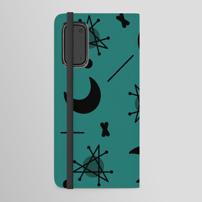 Moons & Stars Atomic Era Abstract Teal Android Wallet Case