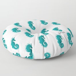 Sea Horse Turquoise Green/Blue- White Background Floor Pillow