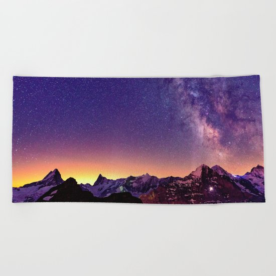 Sunset Mountain #stars Beach Towel