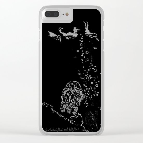 Two Tailed Duck and Jellyfish Black and Dark Deep Sea Clear iPhone Case