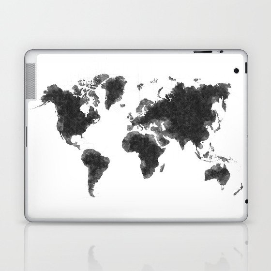 World Map Black Sketch, Map Of The World, Wall Art Poster, Wall Decal, Earth Atlas, Geography Map Laptop & iPad Skin