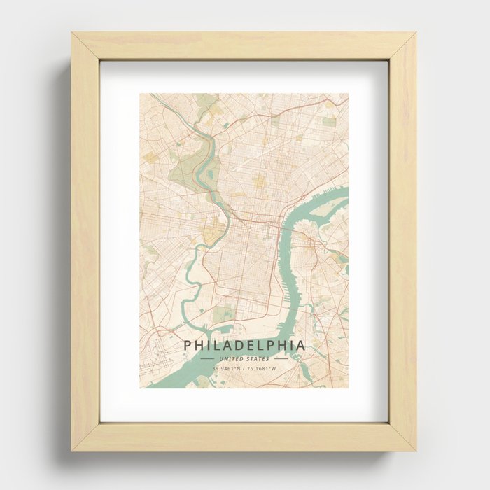 Philadelphia, United States - Vintage Map Recessed Framed Print