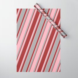 [ Thumbnail: Dark Grey, Brown & Light Pink Colored Lined Pattern Wrapping Paper ]