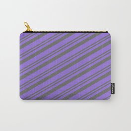 [ Thumbnail: Dim Grey and Purple Colored Pattern of Stripes Carry-All Pouch ]