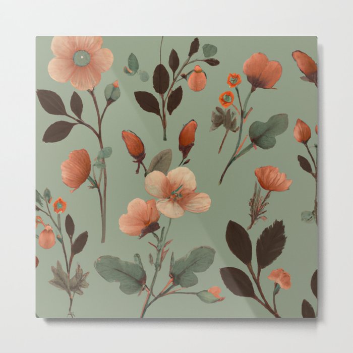 Sage Green Floral Pattern Metal Print