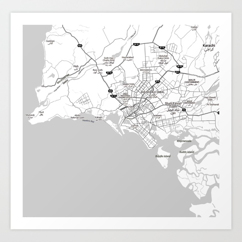 Abdullah Goth Karachi Map Minimalist Modern Map Of Karachi, Pakistan 2 Art Print By Asar Studios |  Society6