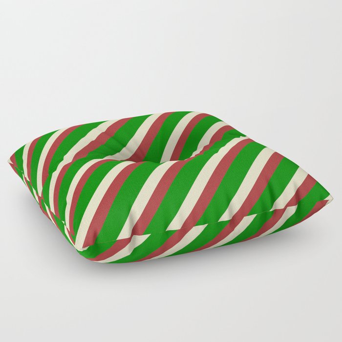 Brown, Green & Bisque Colored Stripes Pattern Floor Pillow