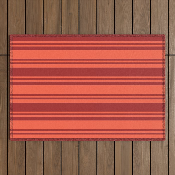 Red and Brown Colored Striped Pattern Outdoor Rug