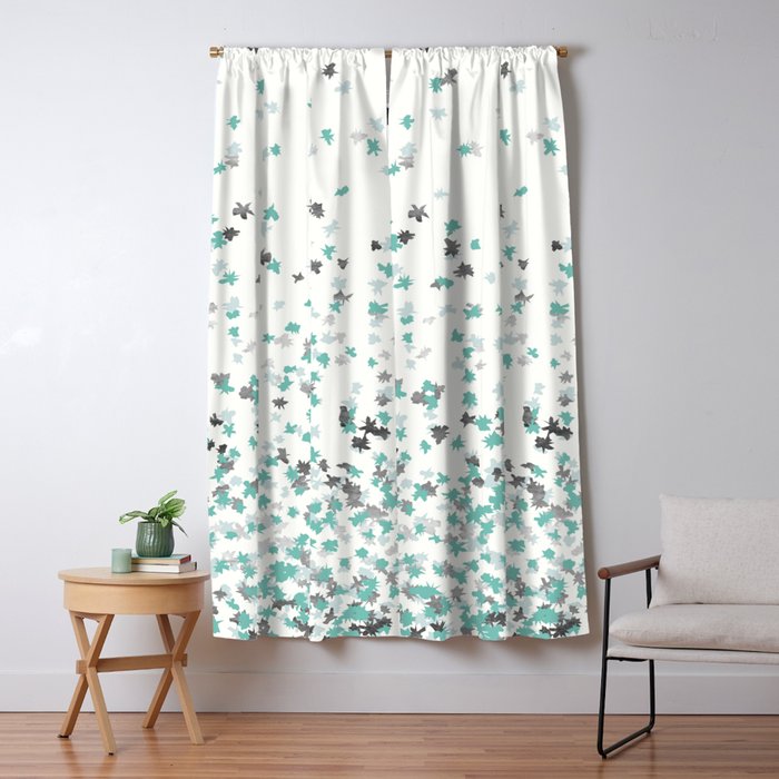 Floating Confetti Cream Mint And Silver Blackout Curtain By