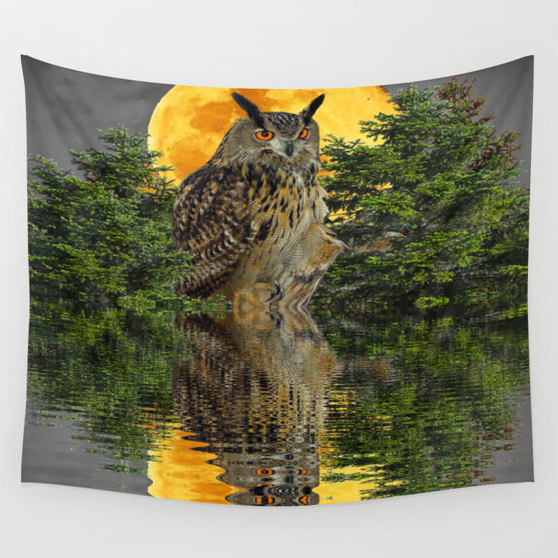 Night Owl Full Moon Water Reflection Wall Tapestry By Sharlesart
