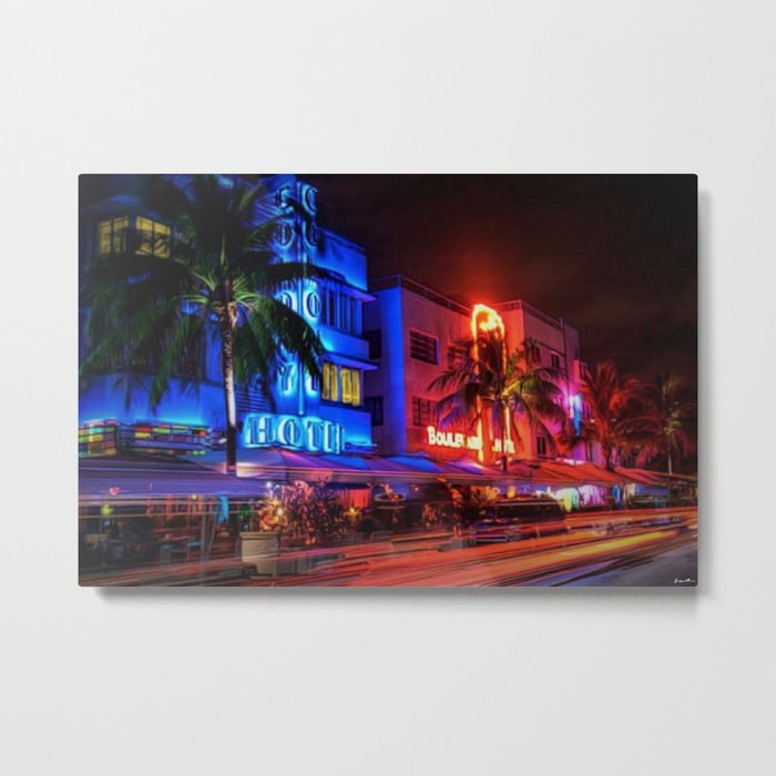 South Beach Miami Portrait in Colorful Time Lapse Paint by Jeanpaul Ferro Metal Print