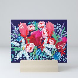 SUMMER FLOWER BOUQUET - INDIGO BACKGROUND By Lola Lombard Mini Art Print