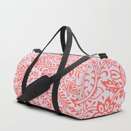 Woodblock print repeating pattern in orange and pink Duffle Bag