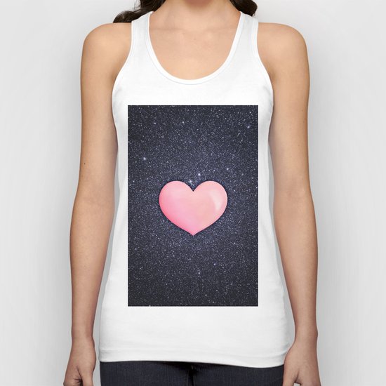 Pink heart on shiny black Unisex Tank Top