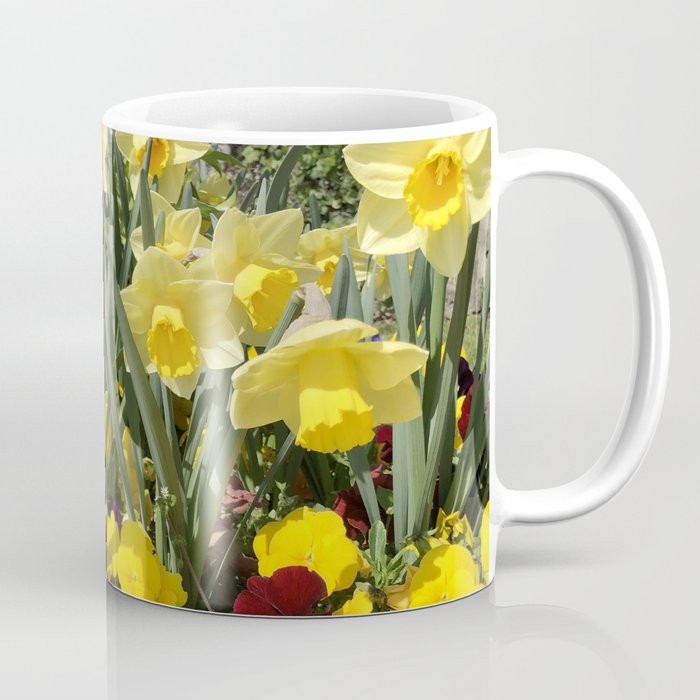 Floral Spring Garden with Daffodils and Pansies Coffee Mug