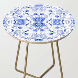 greek blue and white bold paisley flower bohemian  Side Table