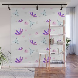 Abstract Bohemian Pink Purple Mint Green Country Floral Skulls Wall Mural