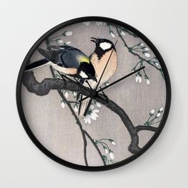 Black-capped Chickadees  Wall Clock | Japan, Painting, Japanese, Asian, Art, Songbird, Birds, Nature, Chickadee, Mate 
