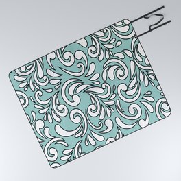 Seamless Floral Pattern Black and White Turquoise Background Picnic Blanket