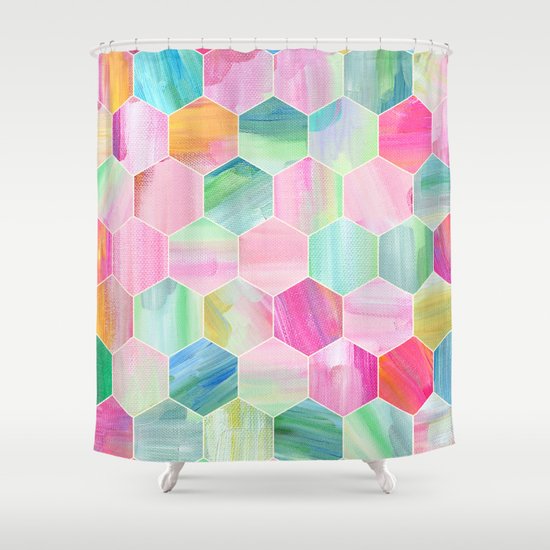 Pretty Pastel Hexagon Pattern in Oil Paint Shower Curtain