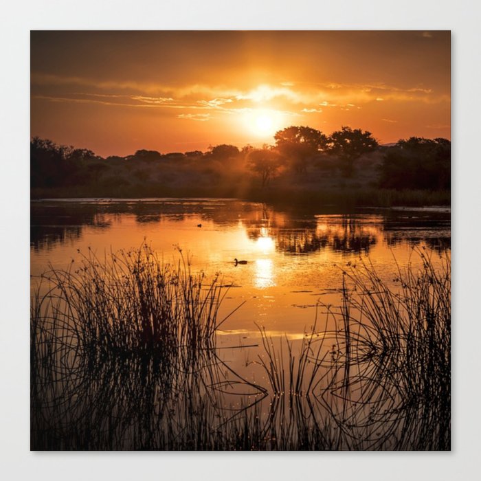 South Africa Photography - Beautiful Sunset Over A Small Lake Canvas Print