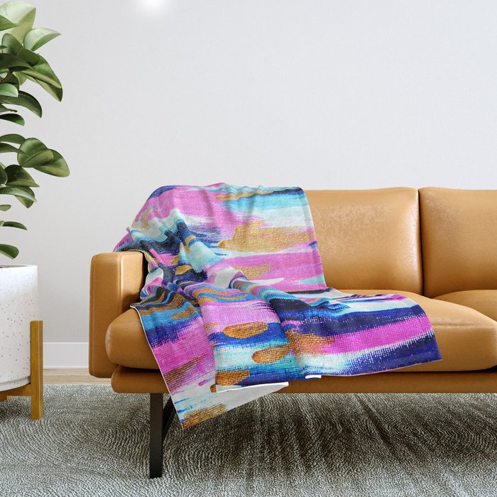 Spring Golden - Pink and Navy Abstract Throw Blanket