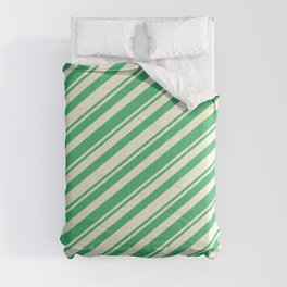 [ Thumbnail: Sea Green & Beige Colored Lines Pattern Comforter ]