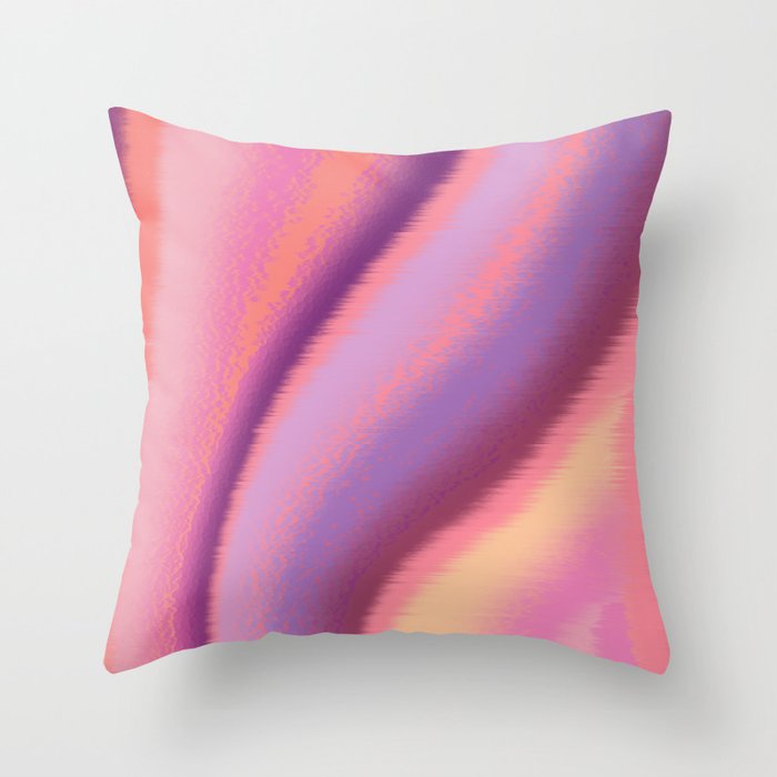 Glitchy modern pastel wavy rainbow stripes 2 - warm orange, pink, purple Throw Pillow
