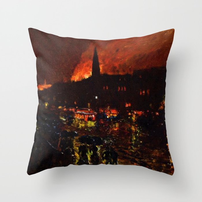 Classical Masterpiece 'Alarm Firelight - Boston' by Frederick Childe Hassam Throw Pillow