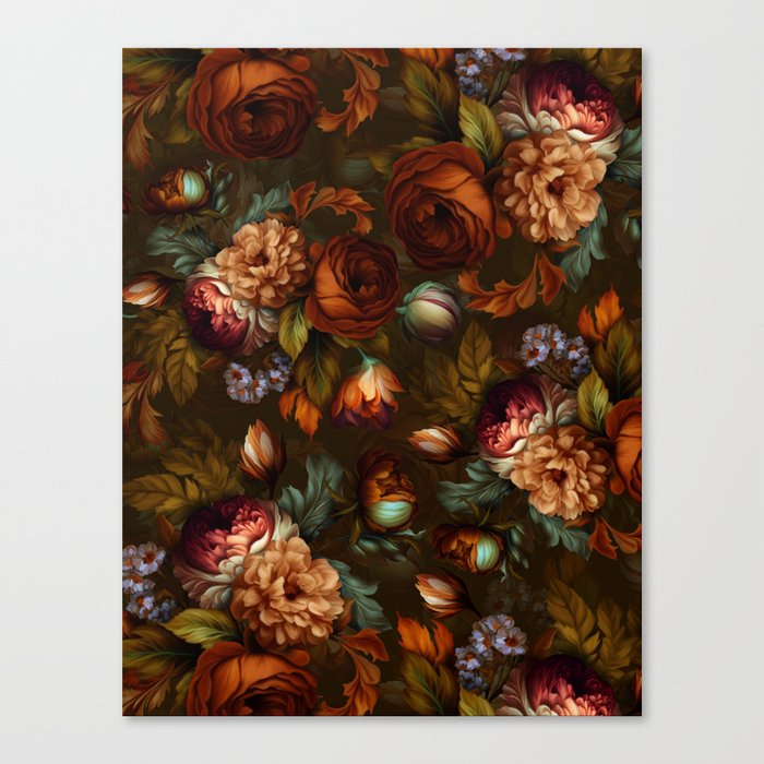 Baroque Maximalist Midnight Flower Garden  Canvas Print