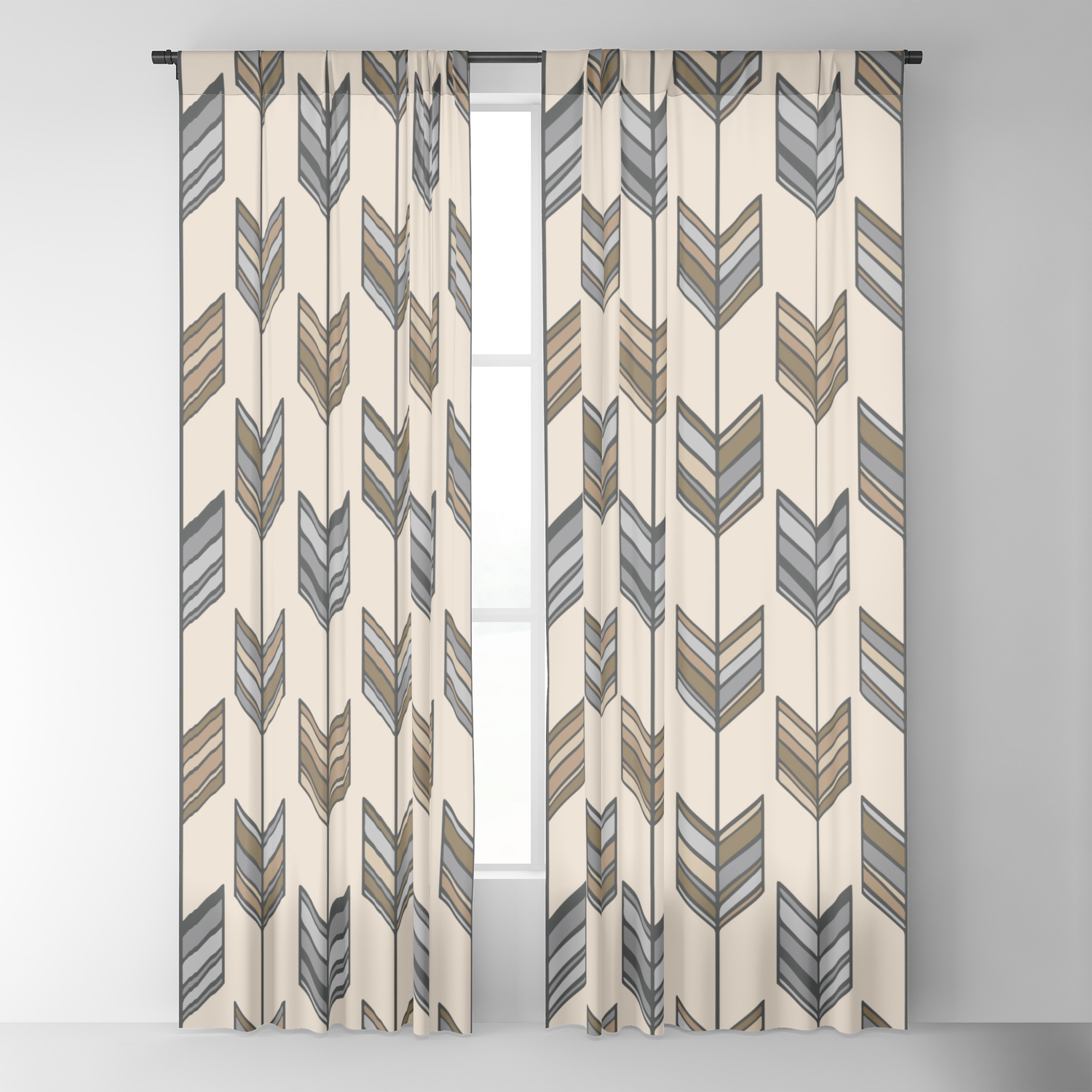 Boho Arrow Fletching Pattern Neutral, Brown And Gray Blackout Curtains