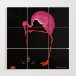 Rare Aperitif pink flamingo Xérez-Quina-Ruiz 1905 liquor alcoholic beverage vintage poster in yellow lettering poster / posters Wood Wall Art