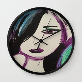 Colorful Girl. Abstract Girl Purple Green.Pop Art by Jodilynpaintings. Figurative Abstract Pop Art. Wall Clock