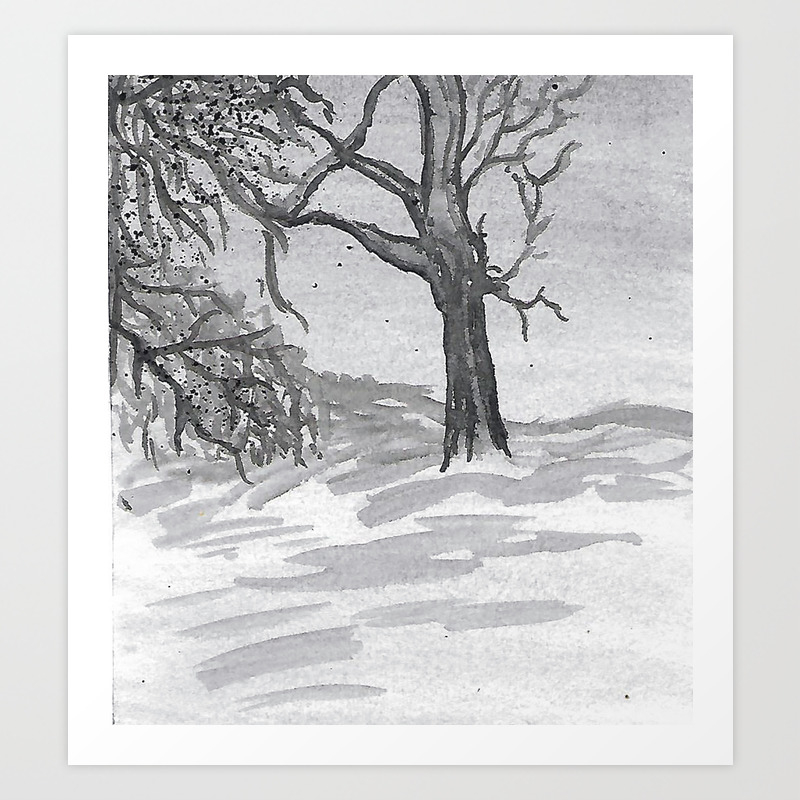 Black White Seshu Style Ink And Watercolour Landscape Chinese