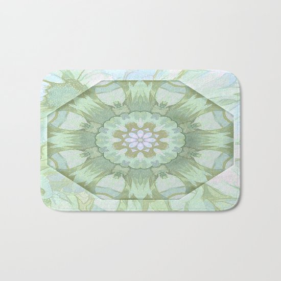 Soft Green Floral Kaleidoscope Bath Mat
