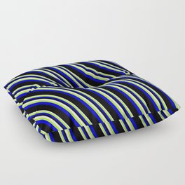 [ Thumbnail: Lavender, Light Green, Blue & Black Colored Pattern of Stripes Floor Pillow ]