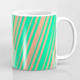 [ Thumbnail: Green & Light Salmon Colored Striped/Lined Pattern Coffee Mug ]