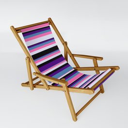 [ Thumbnail: Eyecatching Indigo, Blue, Hot Pink, Lavender, and Black Colored Lines Pattern Sling Chair ]