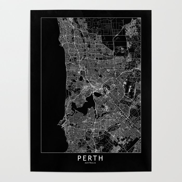 Perth Black Map Poster