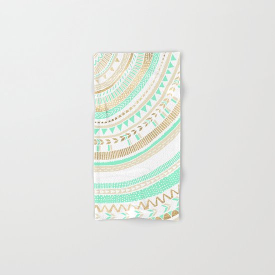 Mint + Gold Tribal Hand & Bath Towel